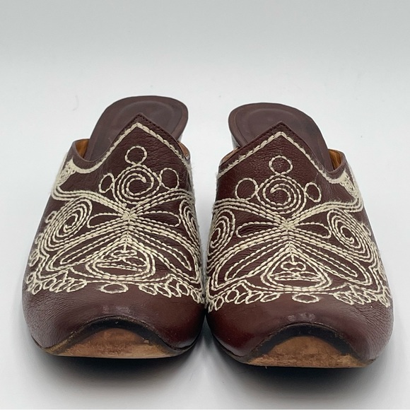 Jessica Bennett leather Clog Mule 7.5 Embroidered Brown Bootie Festival Cosplay - Picture 10 of 16